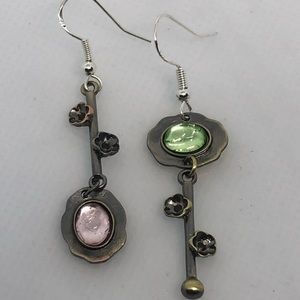 Pink & Green Earrings w/Sterling earhooks